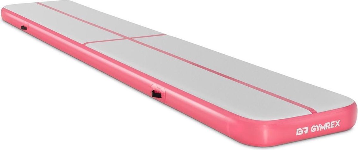 Gymrex Opblaasbare gymnastiekmat - 600 x 100 x 20 cm - 210 kg - grijs / roze