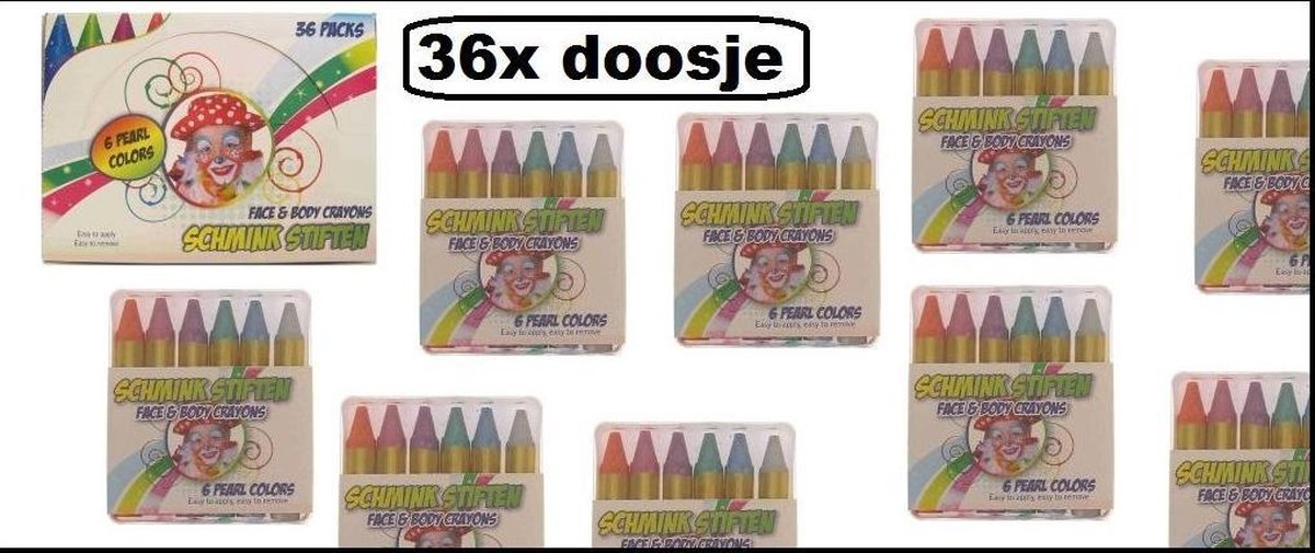 36x Pakje schminkstiften metallic  kleuren in doos