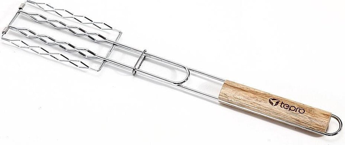 Tepro 8527 Barbecue Worstenklem voor 4 Worsten met Houten Handvat 51 cm