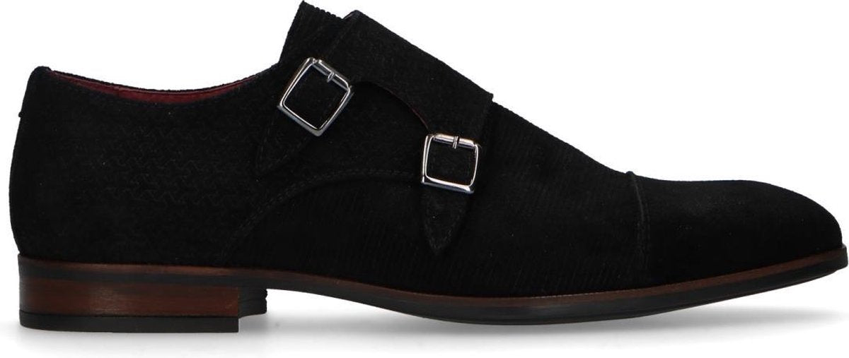 Manfield - Heren - Zwarte suède gespschoenen - Maat 43