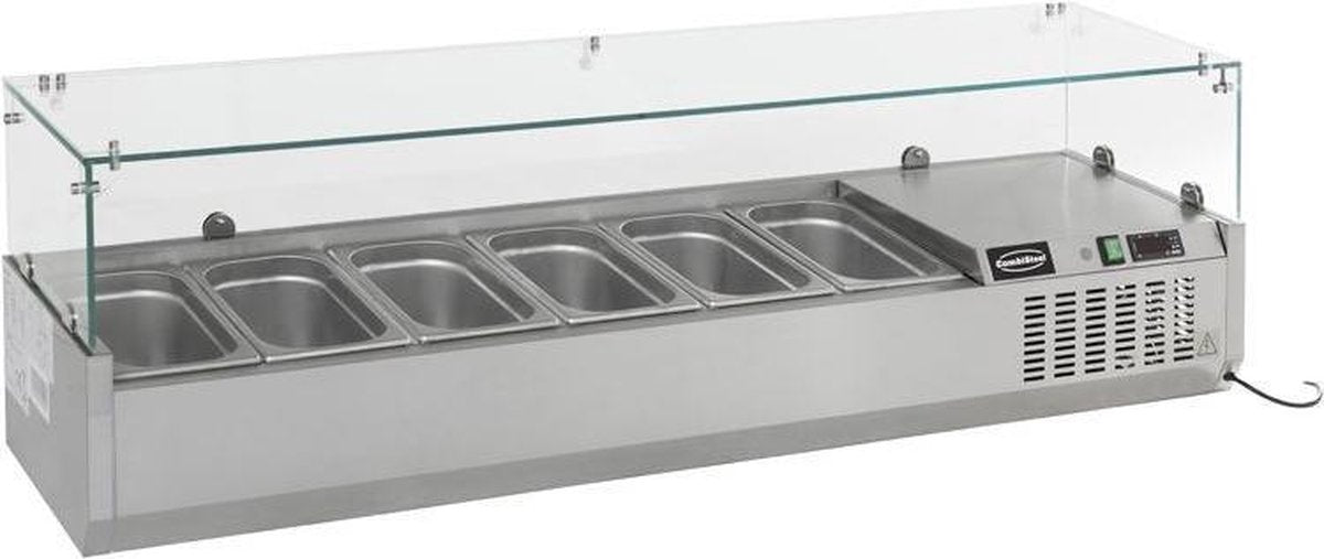 Professionele Gekoelde Opzetvitrine | 7x 1/4 GN | RVS | Combisteel | 7450.0009 | Horeca