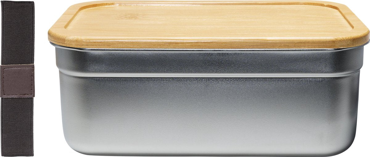 Krumble Broodtrommel / Lunchbox / Brooddoos / Broodtrommel kinderen / Broodtrommel volwassenen / Lunchtrommel / Broodtrommels - Met elastiek - RVS en bamboe