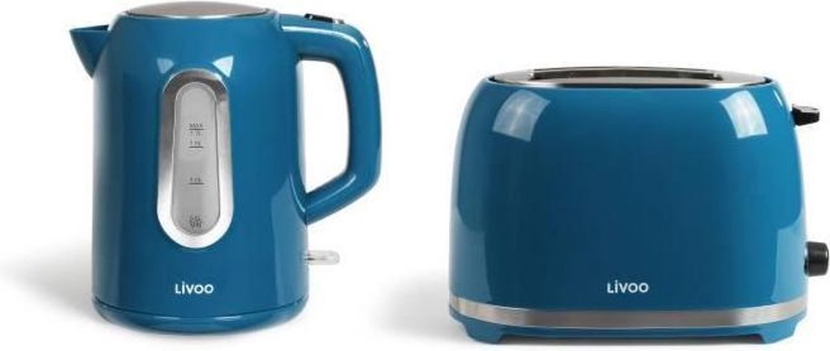 LIVOO DOD160B Ontbijtset Waterkoker + Broodrooster - Blauw