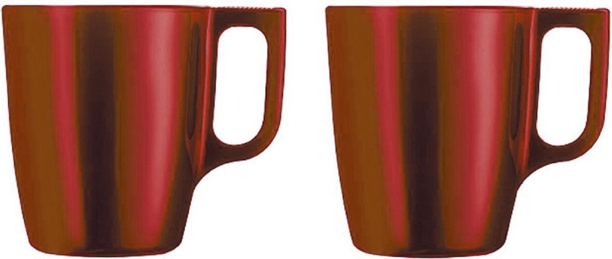 Set van 8x stuks koffie mokken/bekers metallic rood 250 ml - Keraniek - Luxe mokken