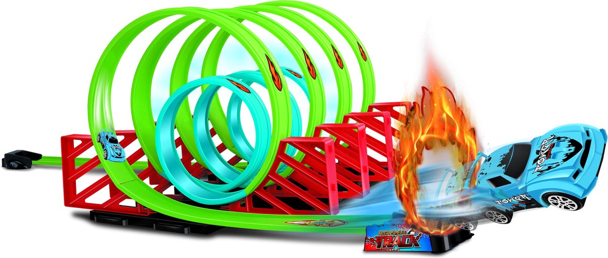 Racebaan - 30-delig - met Pull Back Race-auto - 8 Loopings