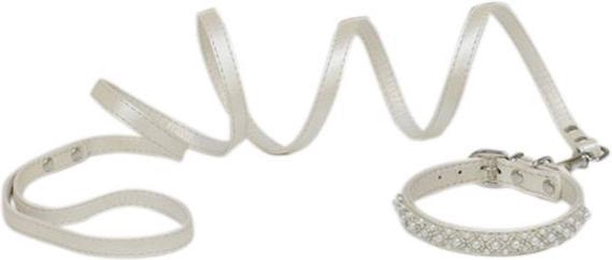 Croci Hondenriem Met Halsband Pearls Parels Wit 17-22X1 CM / 120X1 CM