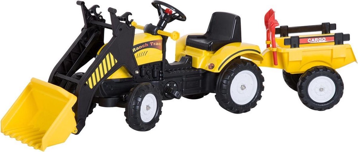 HOMCOM Loopwagen tractor met frontlader en aanhanger zwart/geel