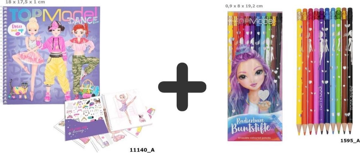 Topmodel DANCE Dress me Up Kleur en Stickerboek & Uitgumbare Kleurpotloden Combi-Deal
