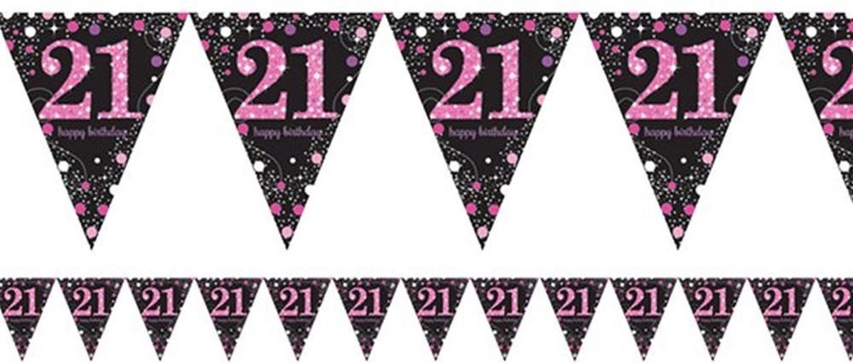 Slinger 'Happy Birthday '21' Roze Zwart - 4 meter