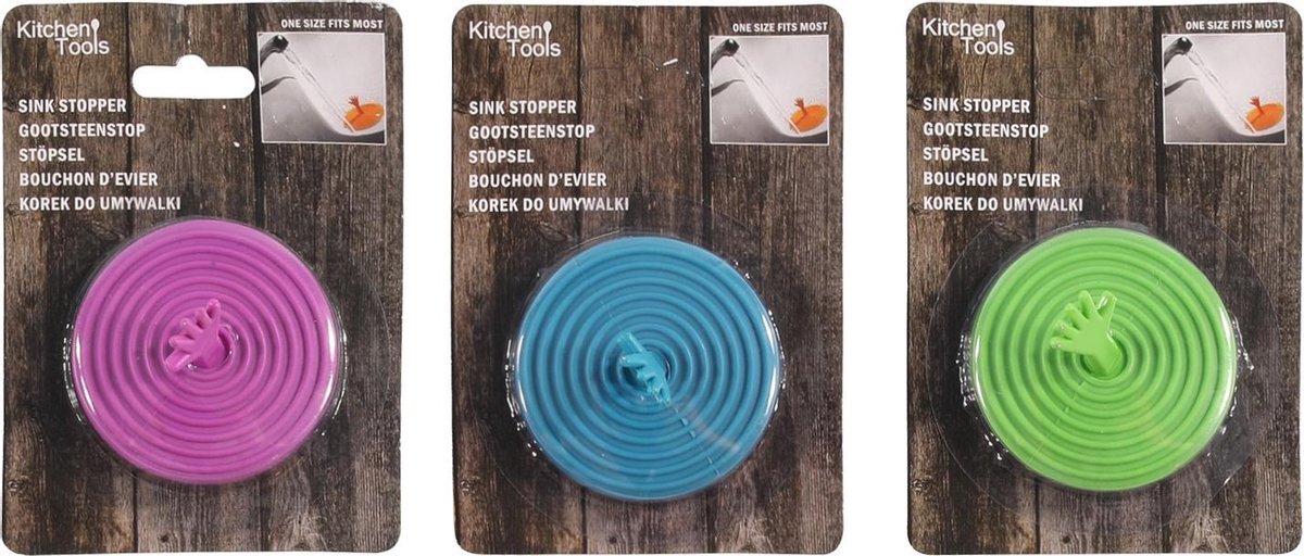Gootsteenstopper - Grappig- Groen/Blauw/Paars - 3 stuks