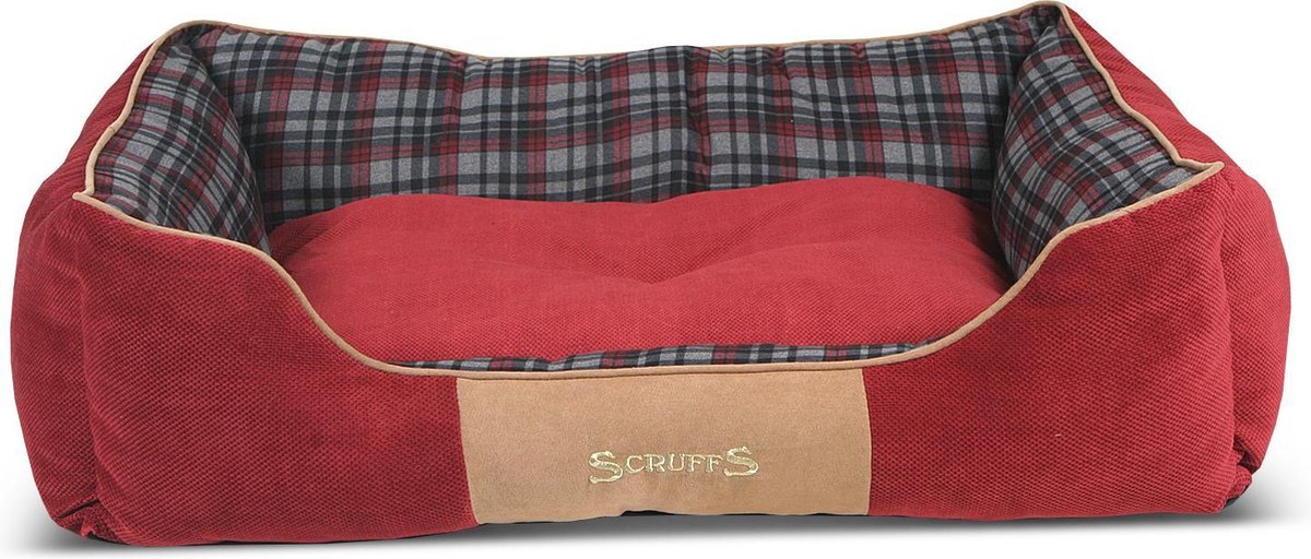 Stevige Hondenmand van Hoogwaardige Chenille stof met anti-slip onderzijde - Scruffs Higland - Blauw of Rood in S/M/L/XL - Kleur: Rood
