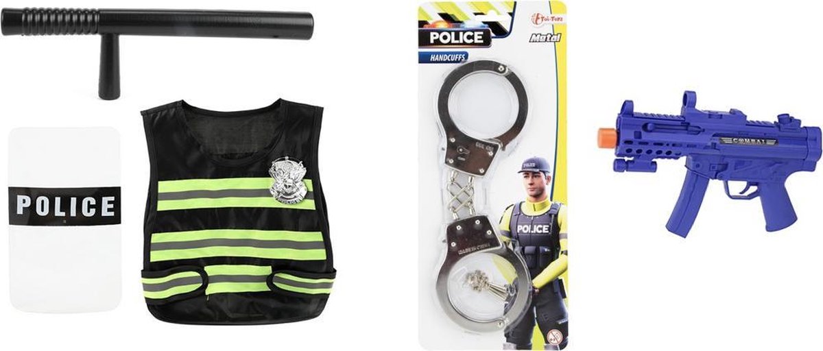 Politieset Zwart/geel 38 Cm met Politiehesje
