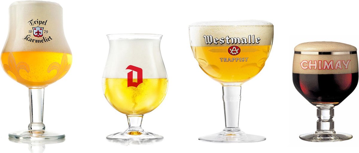 Bier glazen cadeau  4 stuks – Karmeliet – Duvel – Westmalle – Chimay