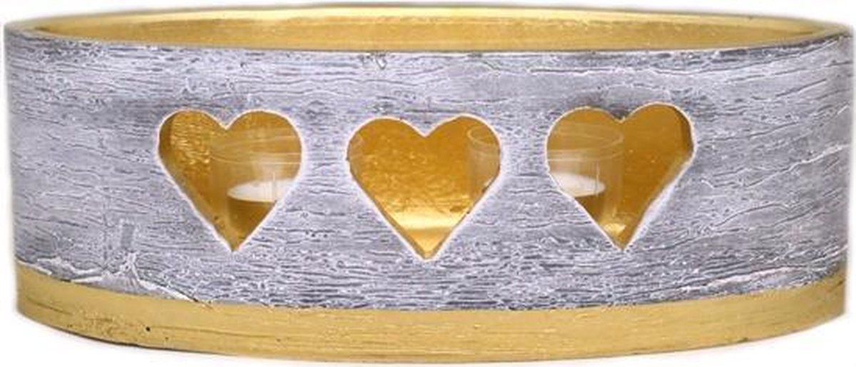 Gouden hart ovale wax windlicht 95/125/270 (incl. 2 stuks 3 uurs theelichten)