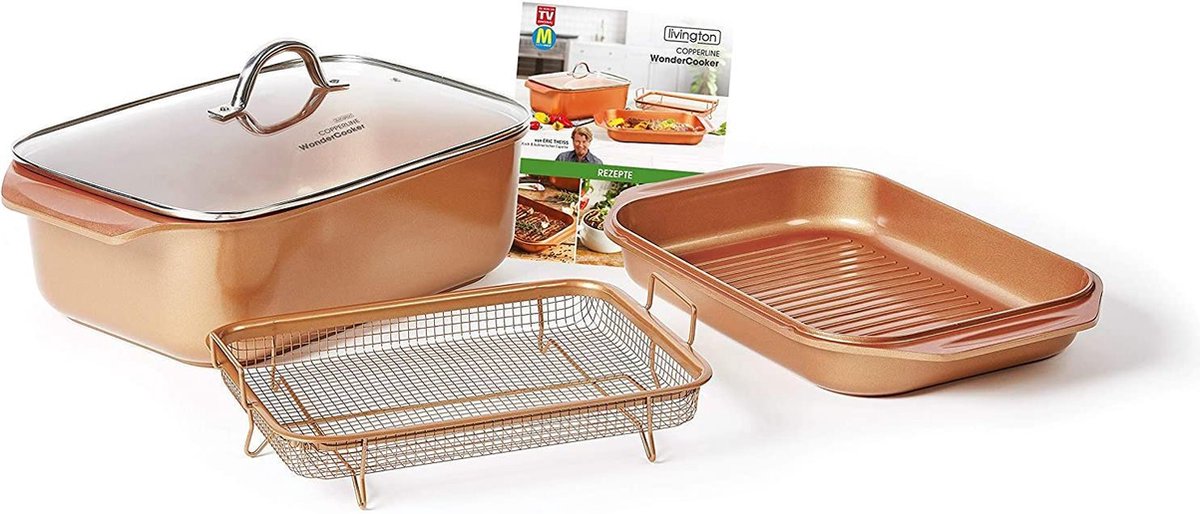 Livington Copperline WonderCooker | Grillpan - Koekenpan - Braadpan - Bakpan in één | Geschikt voor alle warmtebronnen