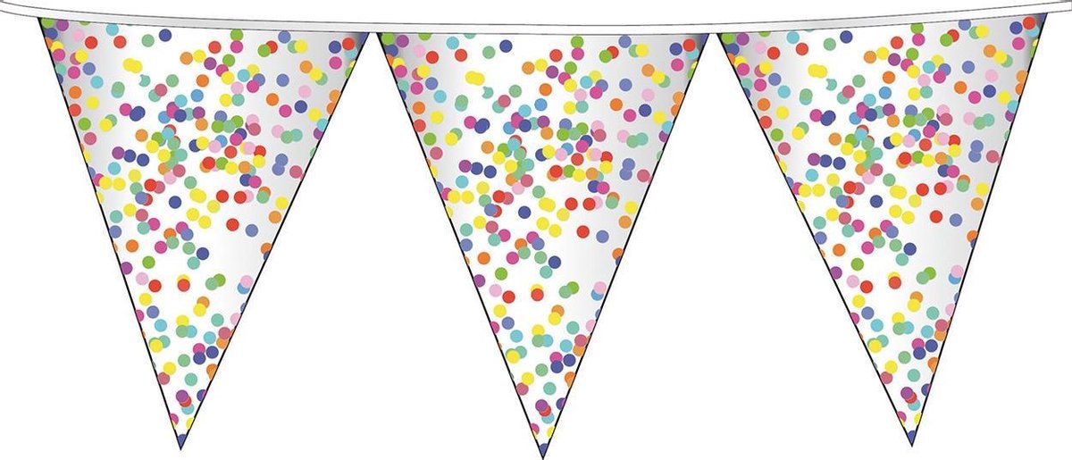 3x Confetti thema feest vlaggenlijnen van plastic 10 meter - Kinderfeestje/kinderverjaardag - Feest/verjaardag - Thema feest - Confetti feestversiering - Vlaggenlijnen/slingers - Vlaggenlijn van plastic