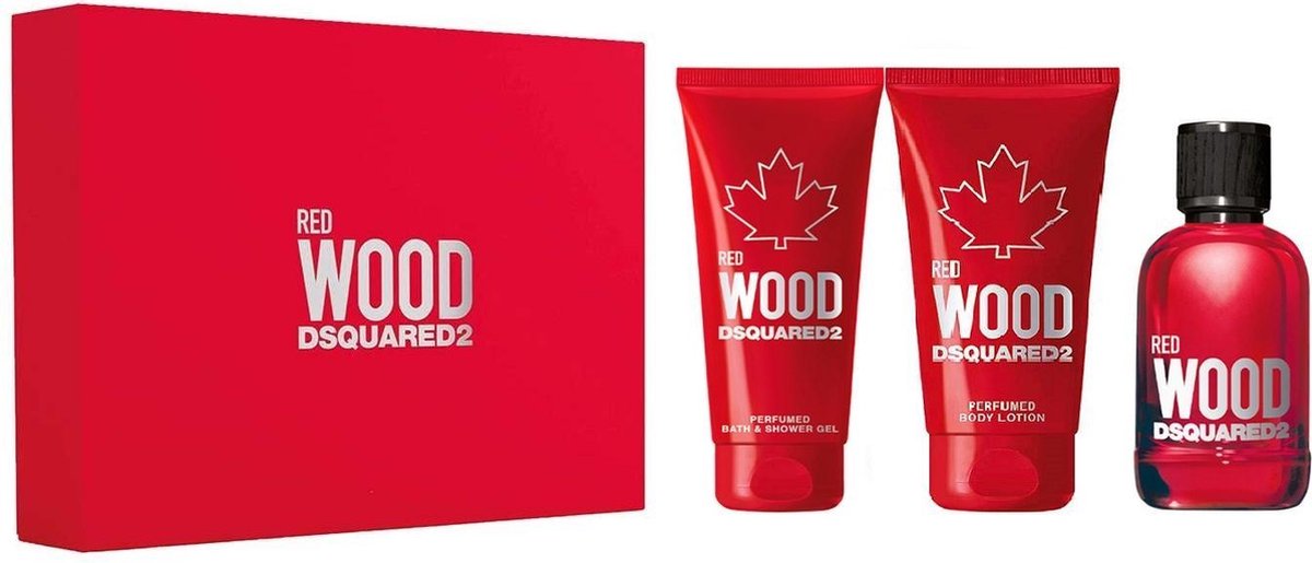Dsquared² Red Wood Giftset - 50 ml eau de toilette spray + 50 ml showergel + 50 ml bodylotion - cadeauset voor dames