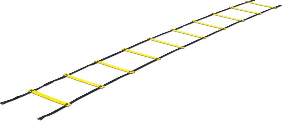 Vinex Professionele speed ladder - agility ladder - coördinatie ladder - voet ladder - Loopladder - met draagtas - Zwart/Geel - antislip - vaste dwarsliggers - 9 meter lang