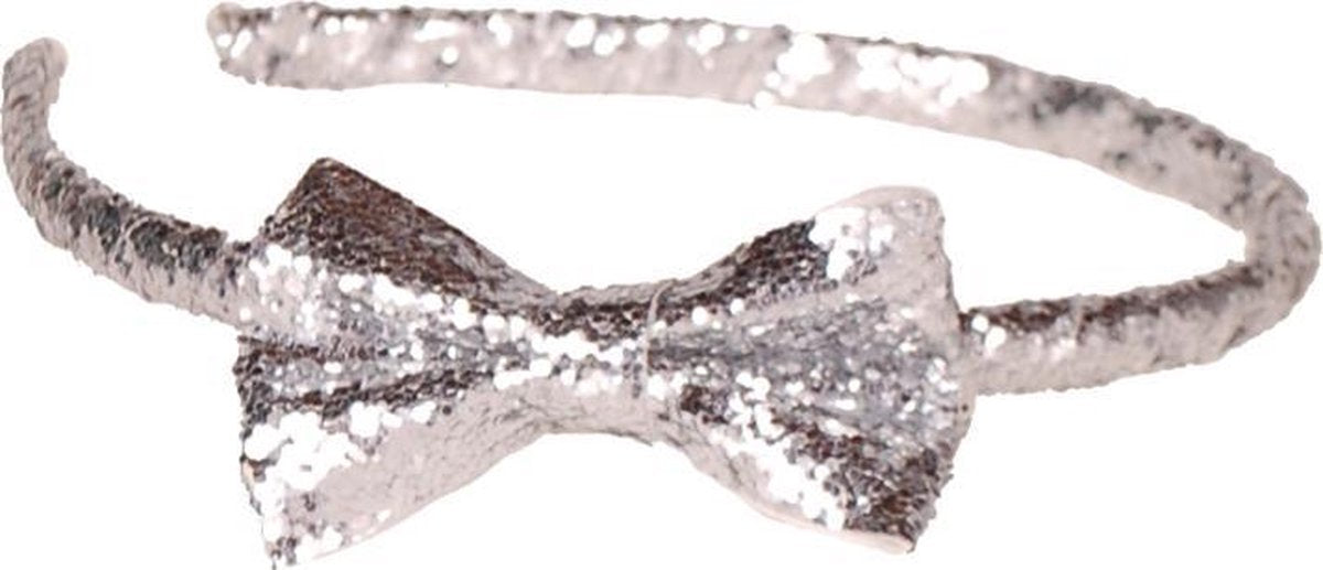 Diadeem met strik glitters zilverkleurig