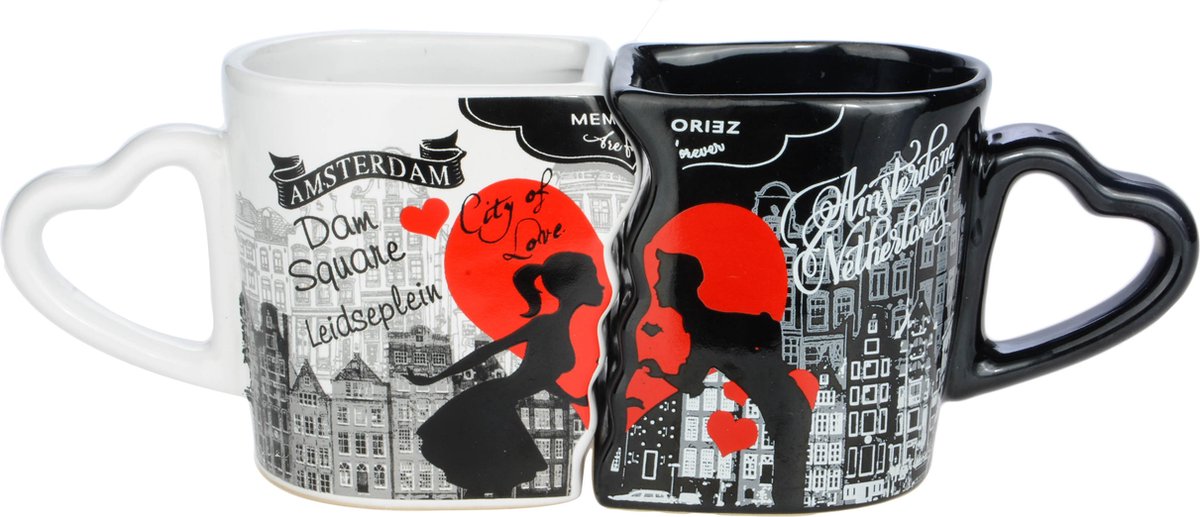 Memoriez Dubbele Mok Amsterdam Zwart en Wit - set van 2