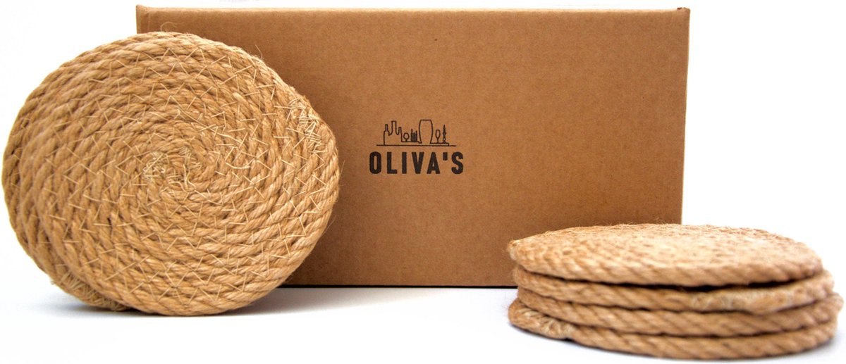 Oliva's - Onderzetters (ø12 cm) - Onderzetters voor glazen - 8 stuks - Handgemaakt van geweven jute