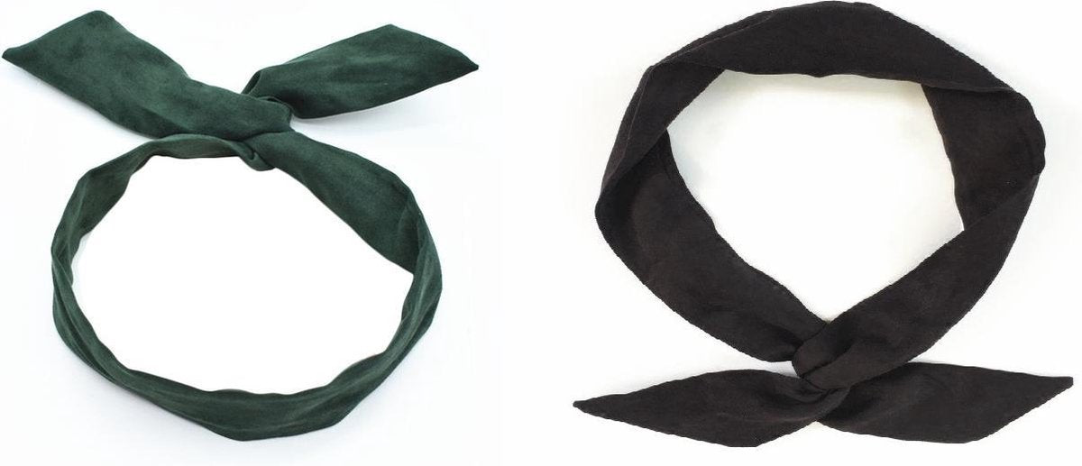 2 stuks Dames haarbanden met ijzerdraad - Suede effen zwart groen - goede pasvorm - meisjes haarbandjes
