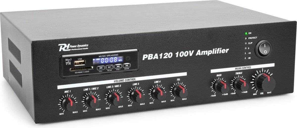 PBA120 100V versterker 120W van Power Dynamics met Bluetooth