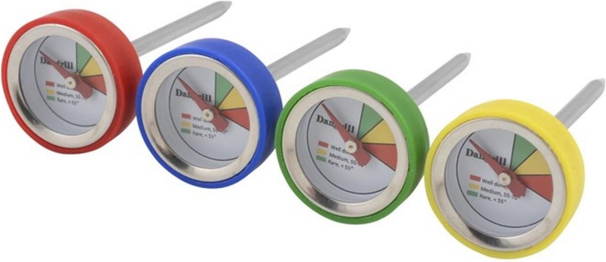 Orange85 Bbq Thermometer Analoog - Groen - Geel - Blauw - Rood - Set van 4 - Temperatuurmeter