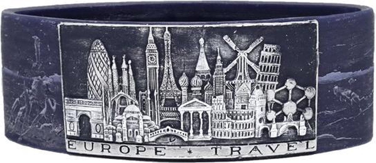 Ovaal blauw Europa travel ovale wax windlicht 95/125/270 (incl. 2 stuks 3 uurs theelichten)