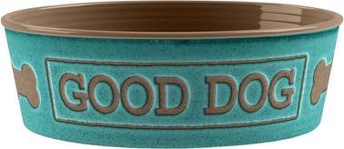 Tarhong voerbak good dog melamine turquoise - 17x17x6 cm 950 ml - 1 stuks