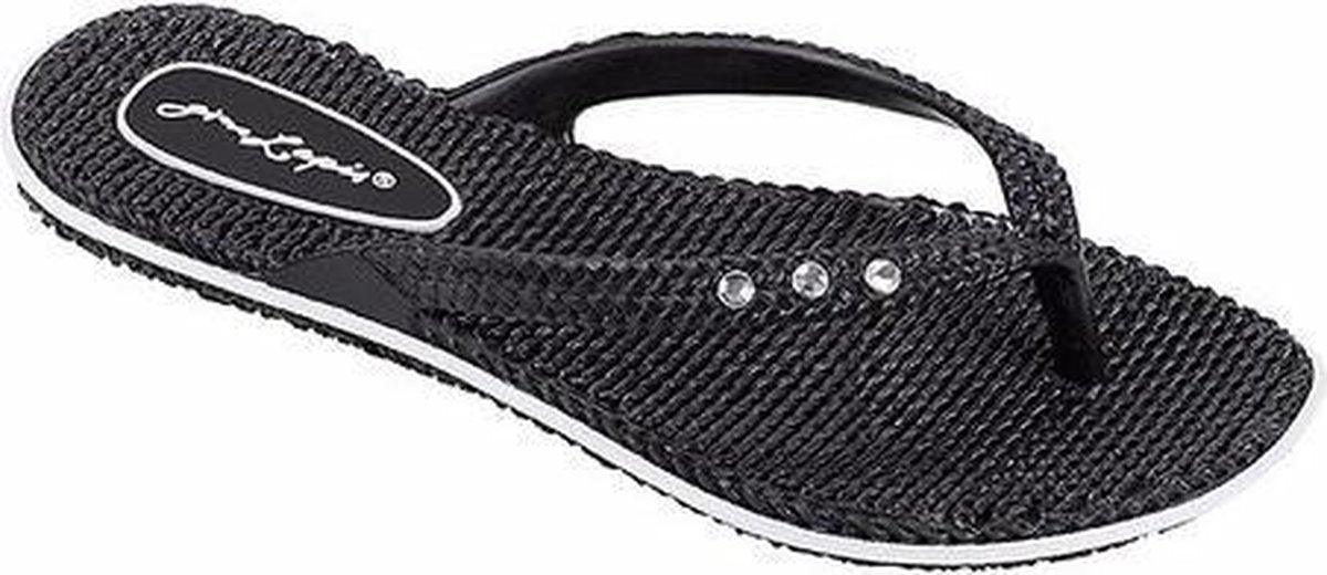 Dames teenslippers met glitters antraciet 38