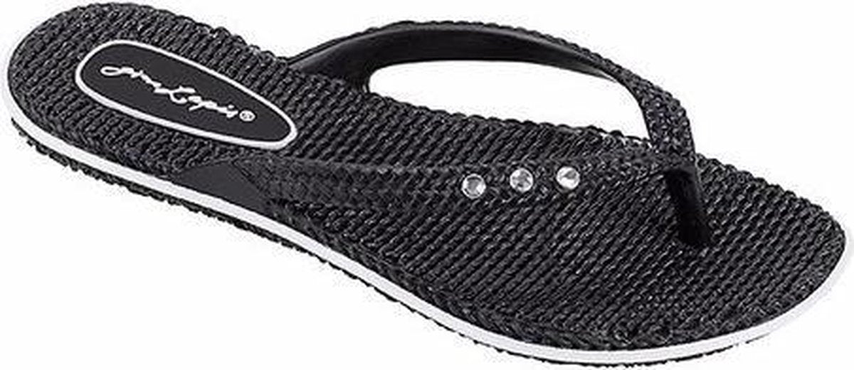 Dames teenslippers met glitters antraciet 37