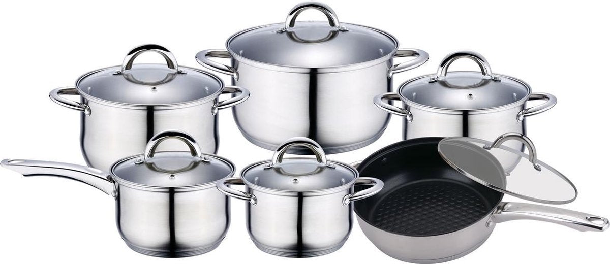 Edënbërg Classic Line - RVS Luxe Pannenset 12 delig - Voorzien Van 5-Laags Bodem!