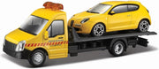 Alfa Romeo Mito + Flatbed Transporter 1:43 geel