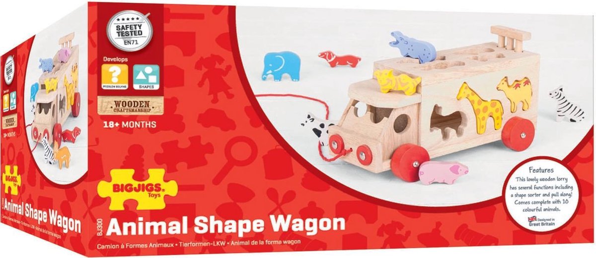 Bigjigs - vormenwagen - Dieren