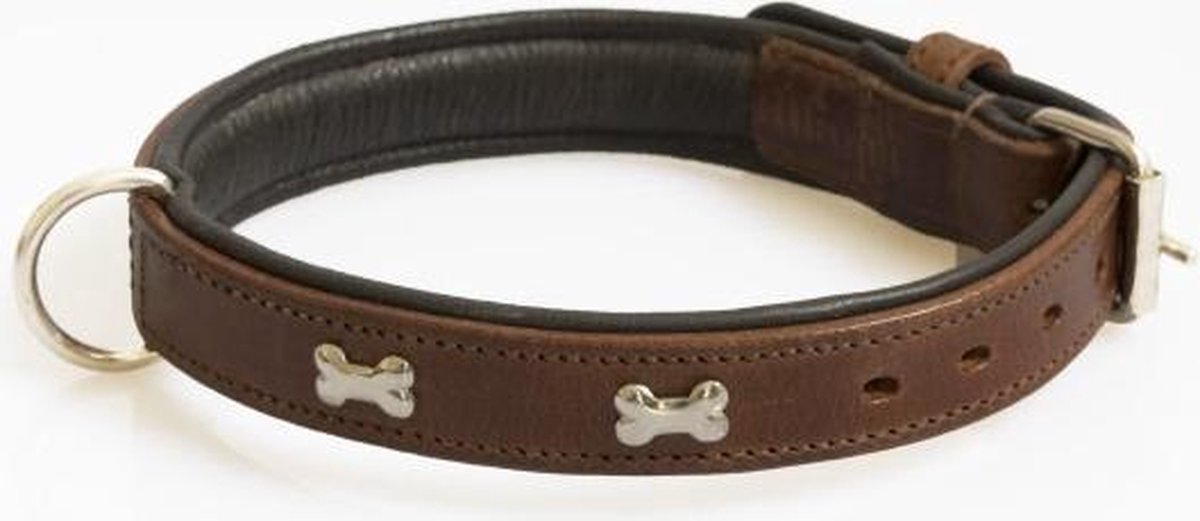 Hondenhalsband met nikkelen botjes bruin 65 cm