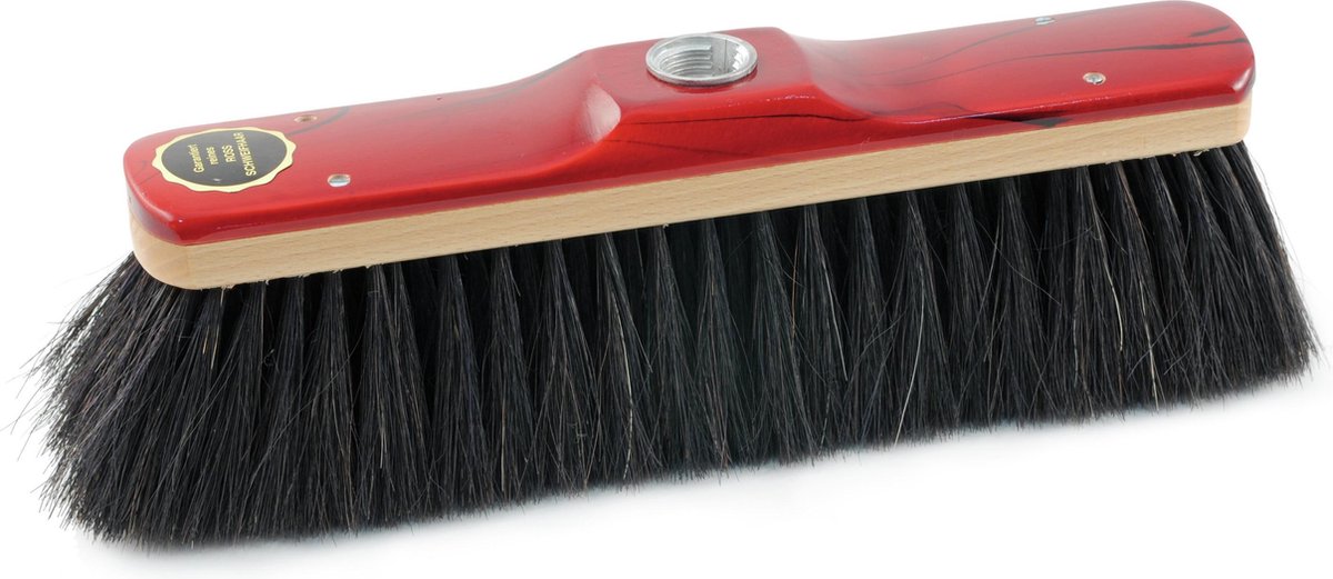 Rood gelakte zachte binnen bezemkop met zwart paardenhaar - kamerbezems/binnen bezems
