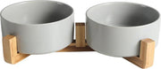 ElegaPet Honden Drink en Voerbak Grijs + Bamboe Standaard - 2x Keramieke Drinkbak + Hout Onderframe - Design item voor in huis - Hond