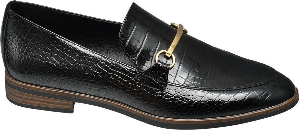 Graceland Dames Zwarte loafer crocoprint  - Maat 39