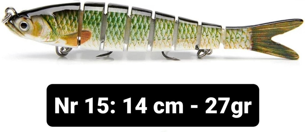 Realistische kunstaas "Multiplaza" met 8 swimbait - segmenten 14 cm - 27 gram - Lokaas - Hengelsport - vissen - snoek - 3d ogen - levendig - roofvissen - karper