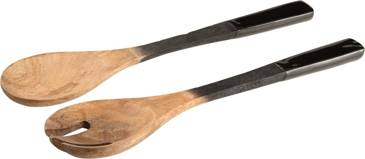 Houten sla bestek mango hout | 33 x 2 x 4 cm | Houten keukengerei set vervaardigd uit duurzaam mango hout | zwart