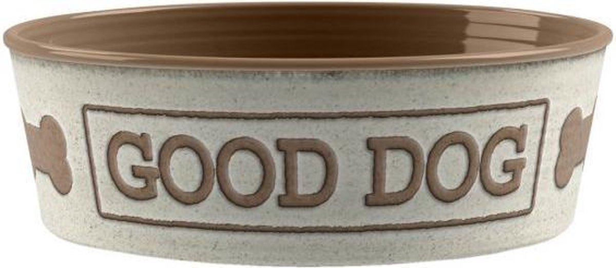 Tarhong voerbak good dog melamine wit taupe 17x17x6 cm 950 ml