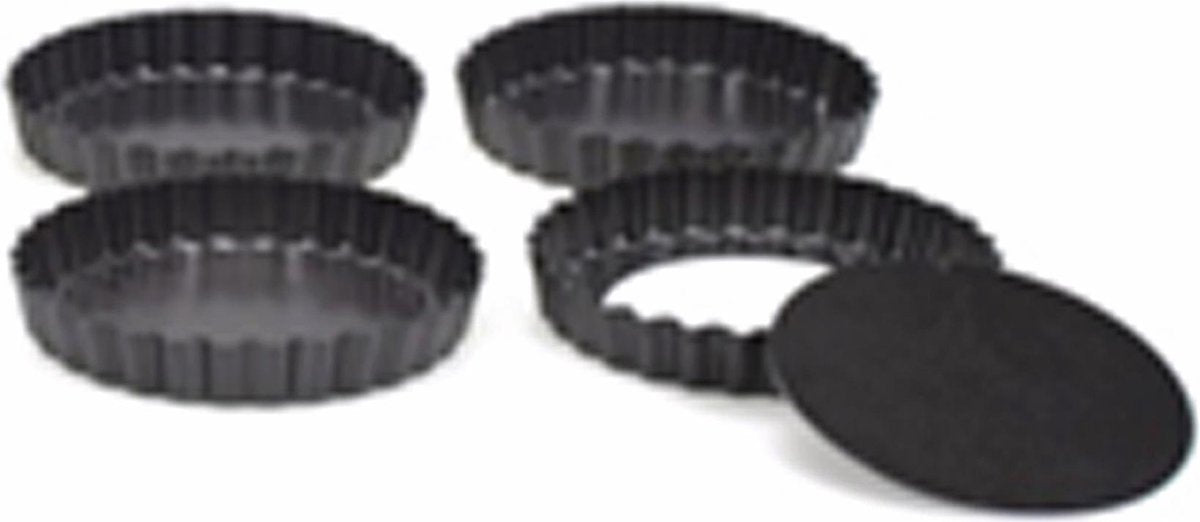 Point-Virgule Bakvorm - 4 mini taartvormen - Anti-aanbaklaag - Losse bodem - ø 10cm