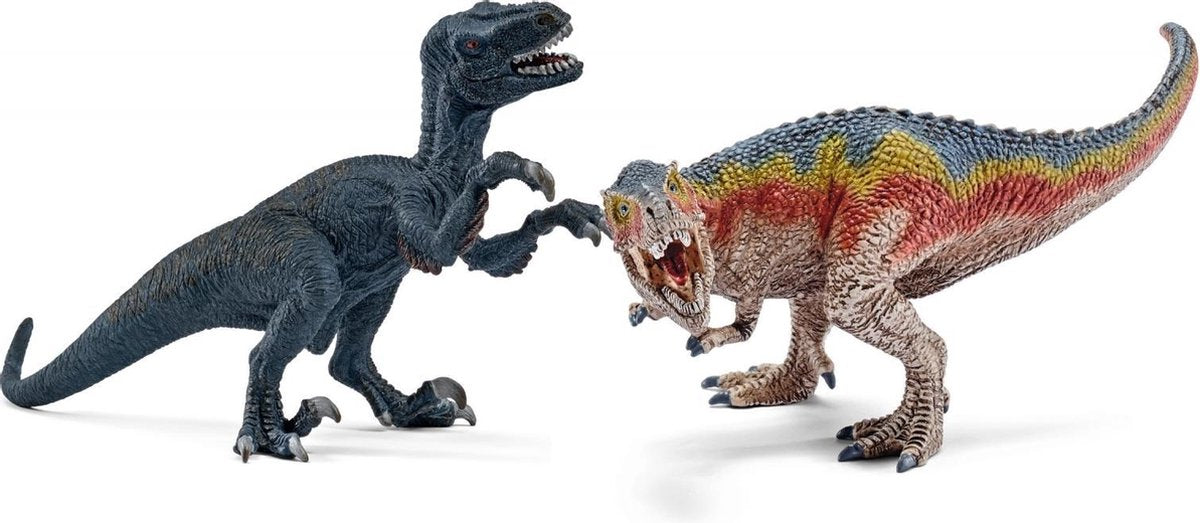 Schleich Tyrannosaurus en velociraptor klein 42216 - Speelfiguur - Dinosaurs -  19 x 16