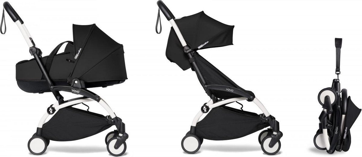 Babyzen YOYO² wit frame met YOYO Bassinet - reiswieg 0+ én Colorpack 6+ beiden in zwart