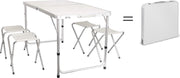 Klaptafel / Campingtafel Inklapbaar en Verstelbaar 120x60 cm - Inclusief 4 Stoelen - Past in 1 Koffer - Wit