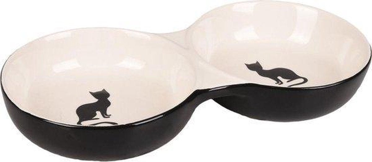 Flamingo Eetpot Kat Nala Keramisch Dubbel Zwart-Wit 145Ml 2X11Cm
