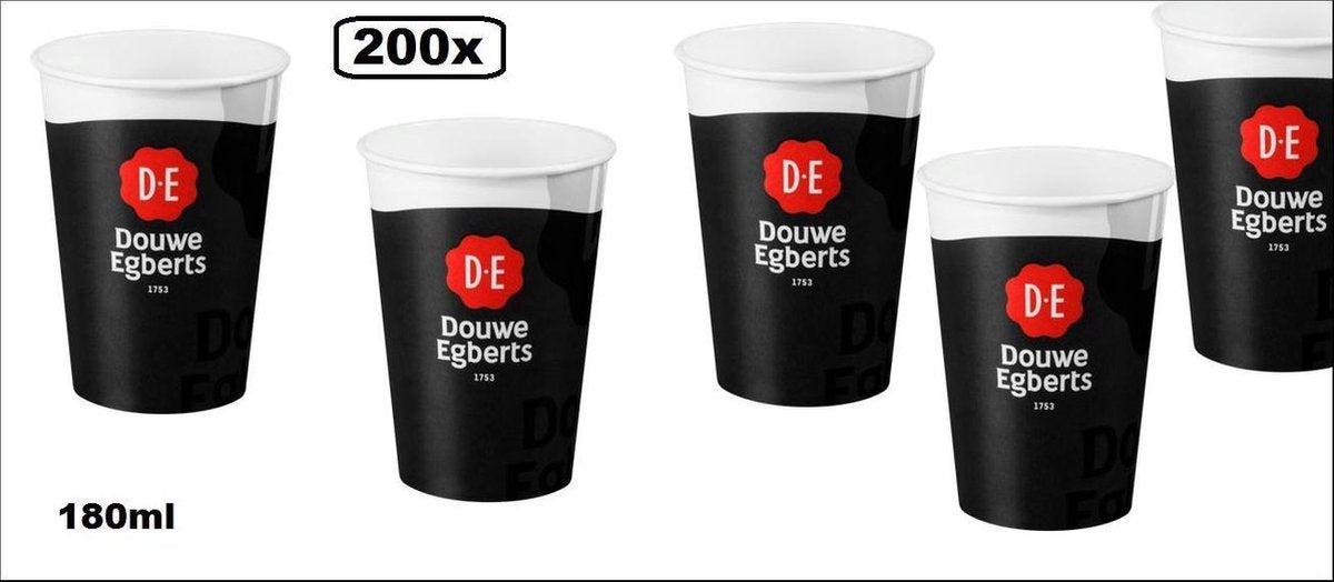 200x Douwe Egberts beker karton 180ml zwart/wit