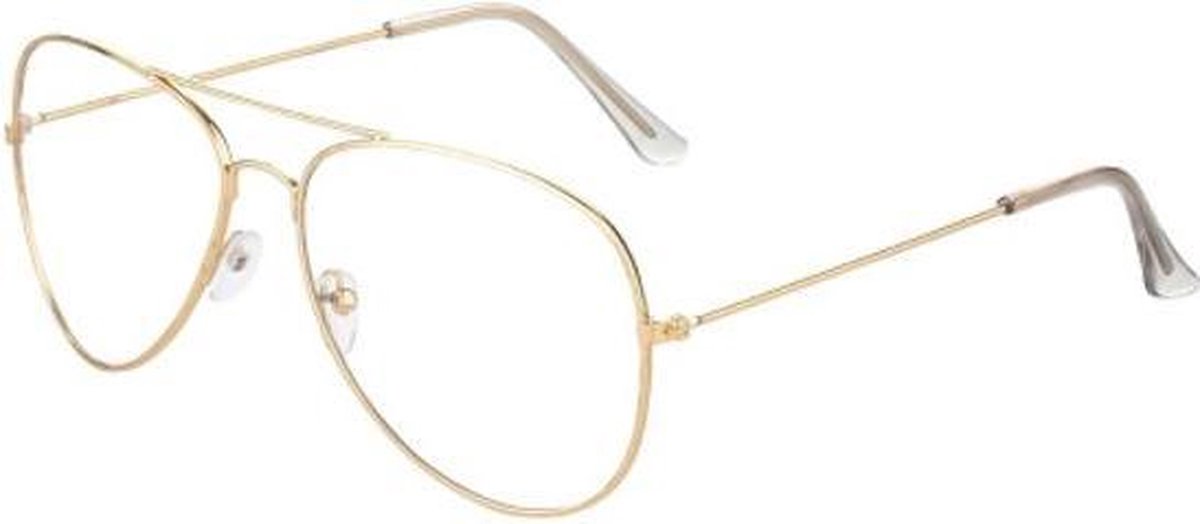 Bril met glazen | zonder sterkte | groot montuur | goud | zonnebrillen |unisex | aviator | retro