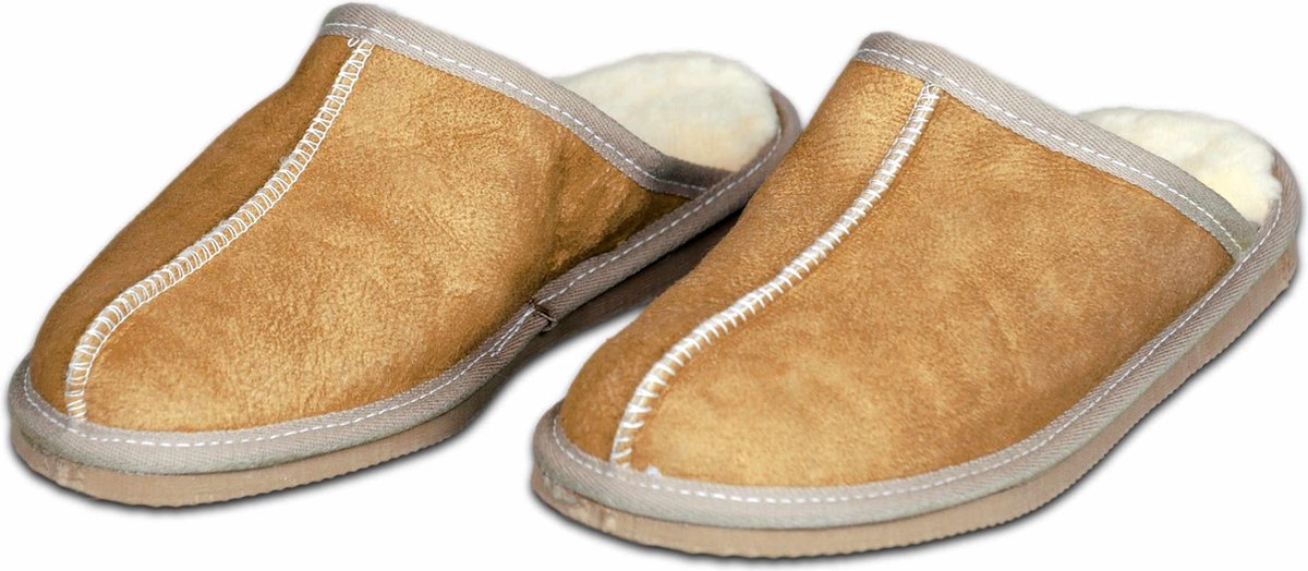 Schapenvacht pantoffels - Lamsvacht heren slippers - Camel - Maat 40